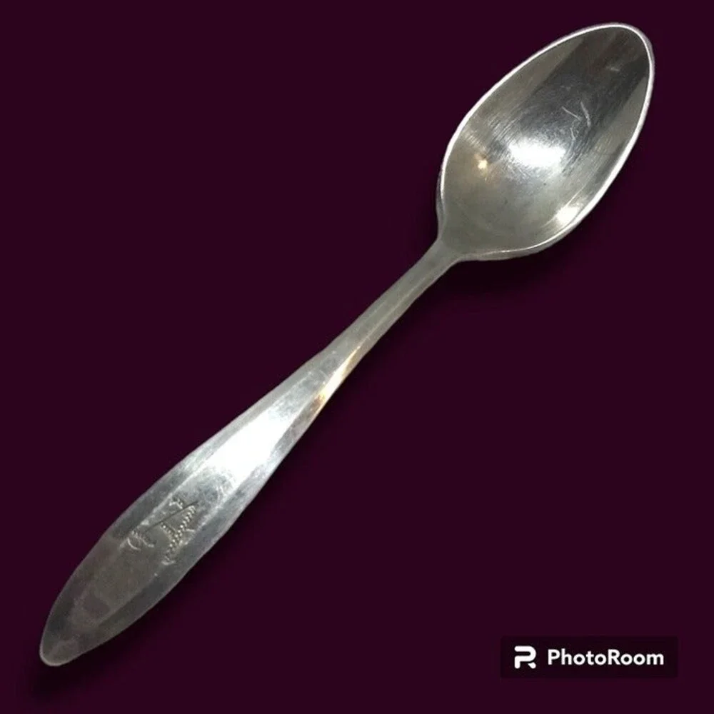 Oneida Silver Patrician Straight Handled Baby Spoon-1914-Silverplate-Monogram A